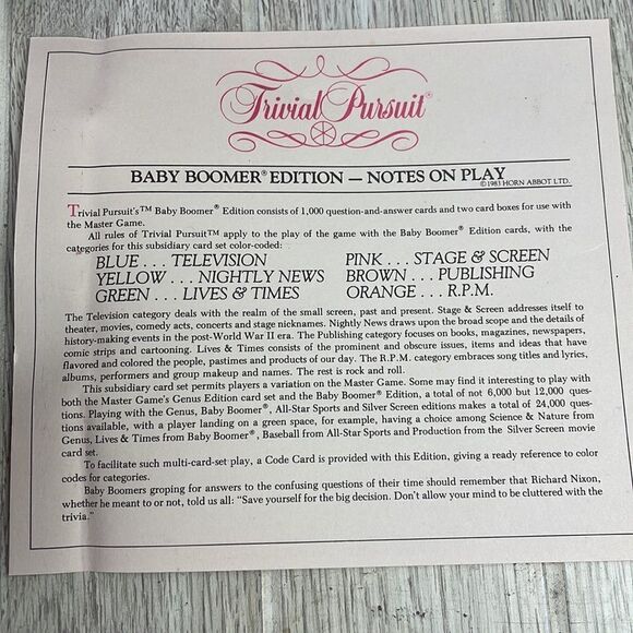 Trivial Pursuit Baby Boomer Subsidiary Card Set. Vintage 1983 - Picture 4 of 8
